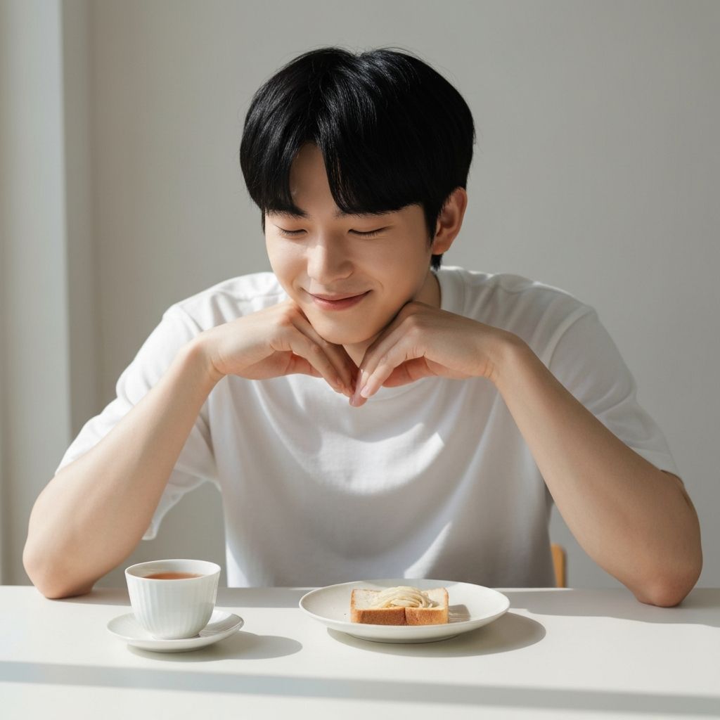Peaceful eating scene with tea cup and plate